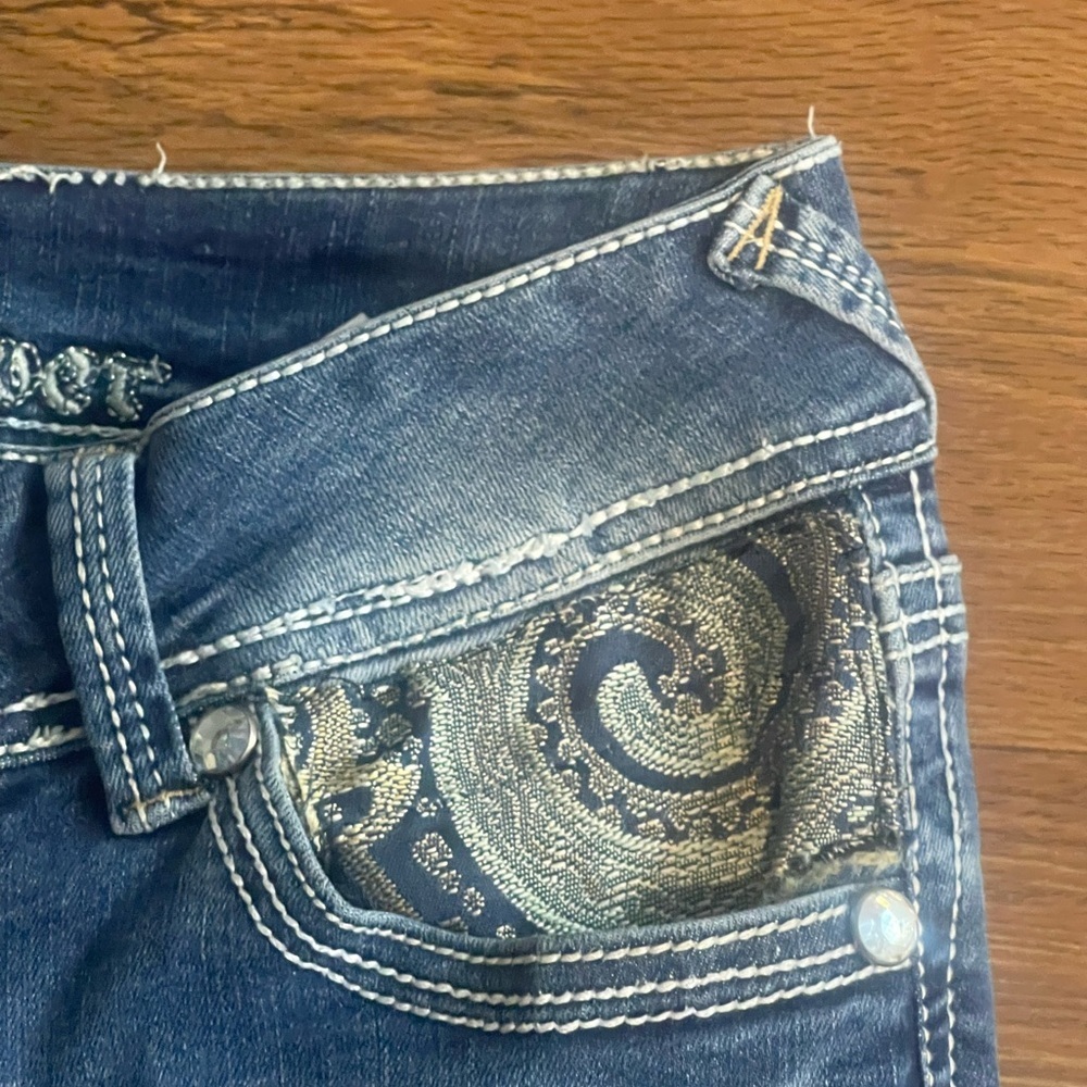 Wallflower Upcycled Bell Bottom Boho Jeans Sz3 Unique Handcrafted Paisley Design - Picture 7 of 15